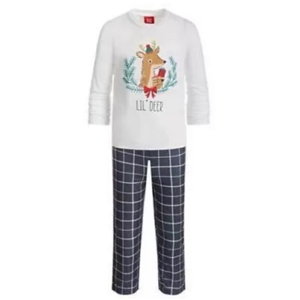 Kids Unisex Lil Deer Reindeer Grey Plaid 2PC Pajama Set Kids 8 100156043